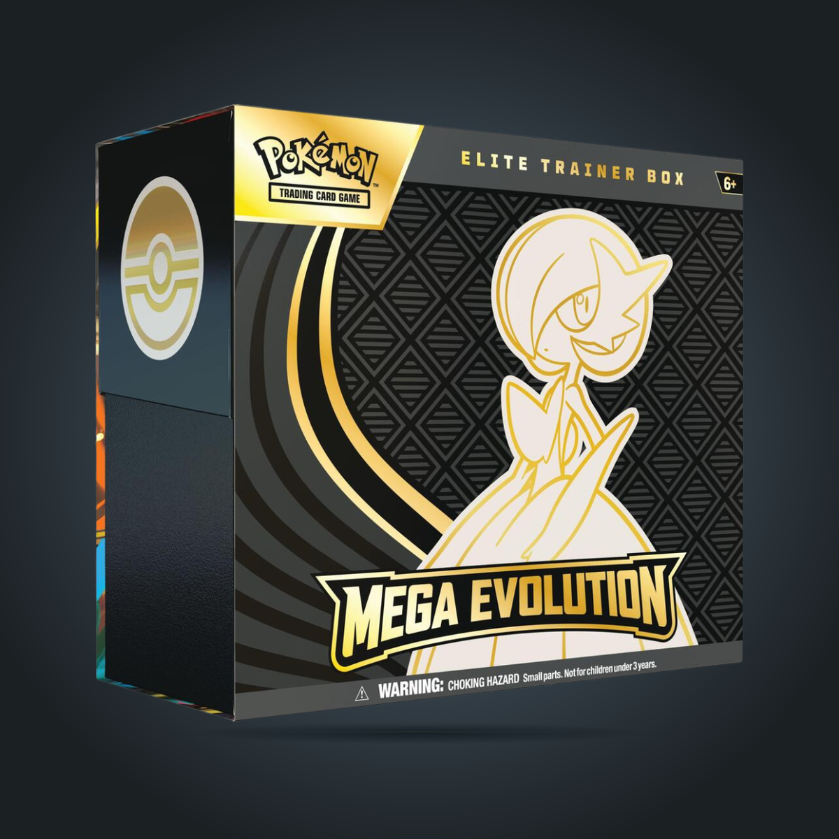Pokémon TCG Mega Evolution Elite Trainer Box with Mega Gardevoir artwork, front and side view.