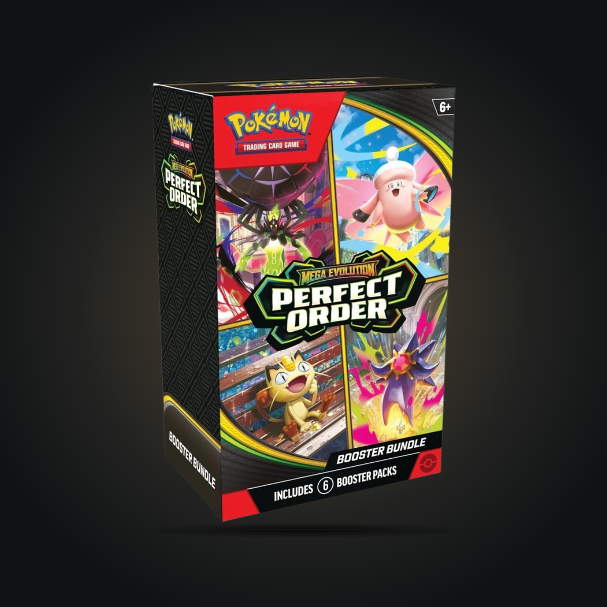 Perfect Order Booster Bundle box with Mega Zygarde, Mega Clefable, Meowth, and Mega Starmie artwork