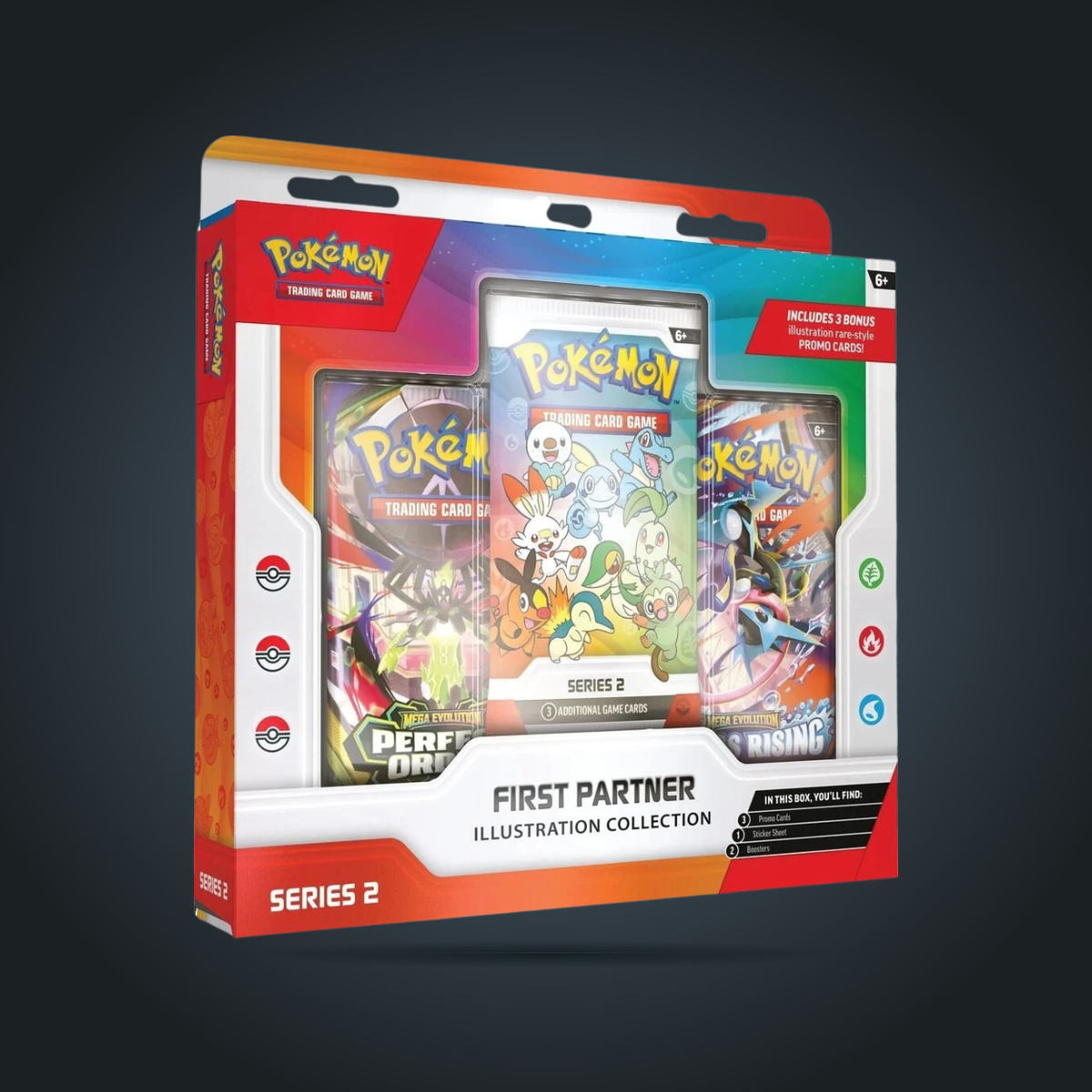 Pokémon TCG First Partner Illustration Collection Series 2 retail box with promo pack and two booster packs