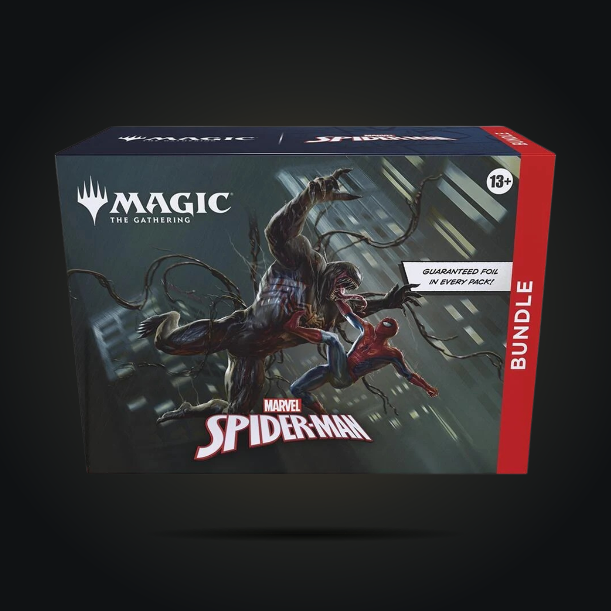 Magic: The Gathering Marvel’s Spider-Man Bundle box with Spider-Man and Venom artwork, front view.