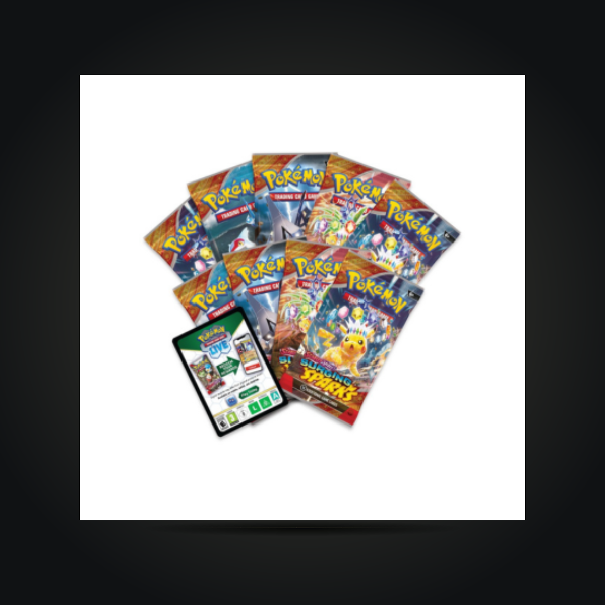 Pokémon TCG: Surging Sparks Elite Trainer Box booster packs and code card