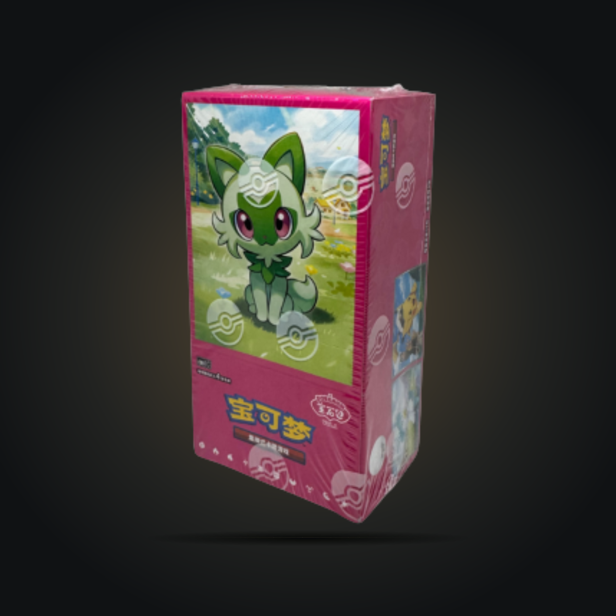 Pokémon TCG GEM Pack Vol. 1 Simplified Chinese booster box with Sprigatito artwork, front and side view.