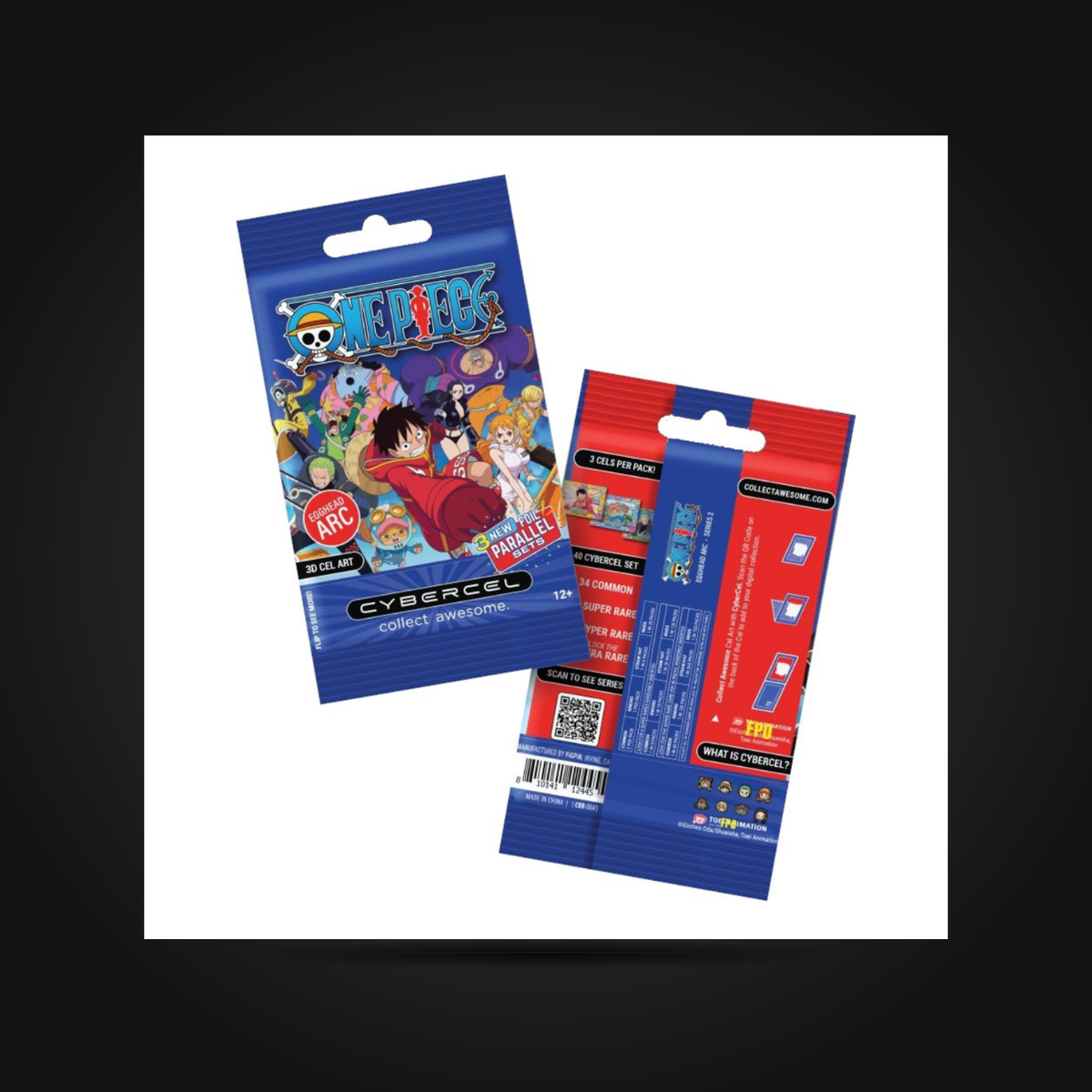 CYBERCEL ONE PIECE Series 2 Egghead Arc foil pack, front and back views.