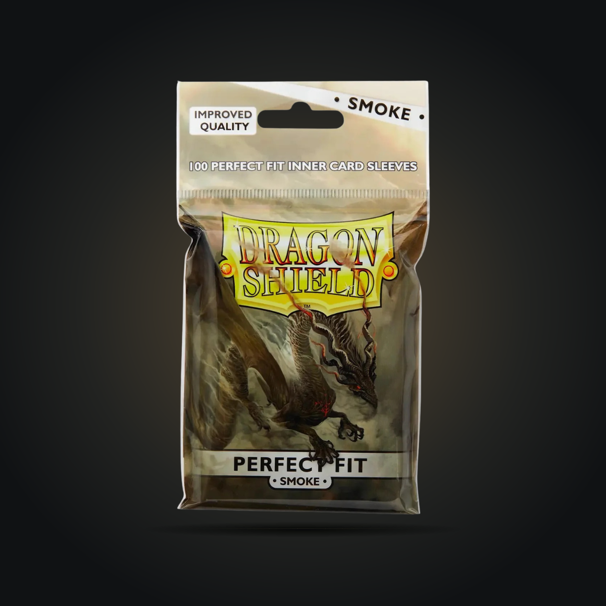 Dragon Shield Perfect Fit Smoke inner card sleeve pouch, front view.