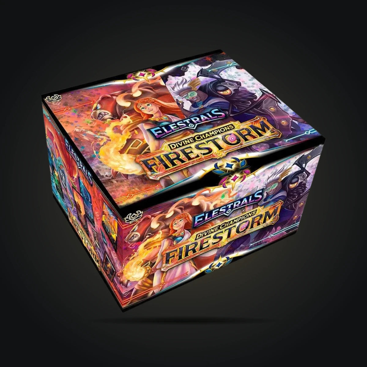 Elestrals TCG: Divine Champions—Firestorm Booster Box – 36 Packs — closed booster box at an angle
