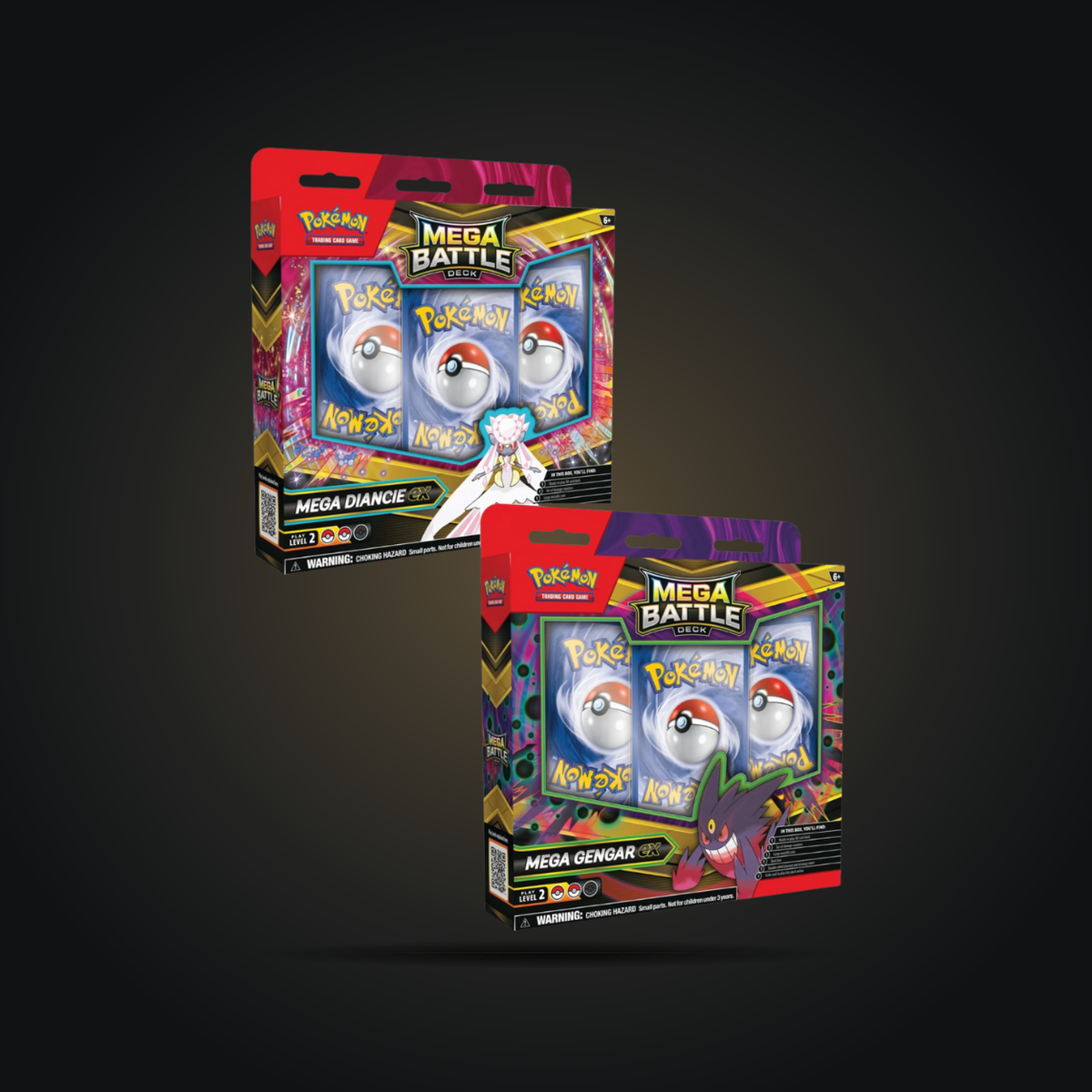 Pokémon TCG Mega Battle Deck set with Mega Diancie ex and Mega Gengar ex deck boxes