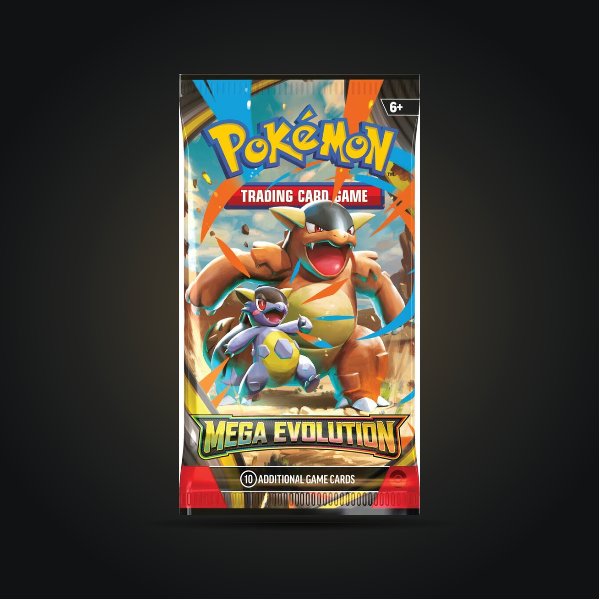 Pokémon TCG Mega Evolution booster pack with Mega Kangaskhan artwork, front view.