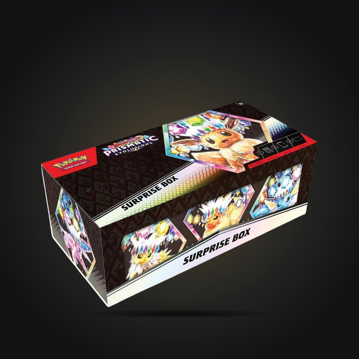 Pokémon TCG: Scarlet & Violet—Prismatic Evolutions Surprise Box — closed box at an angle
