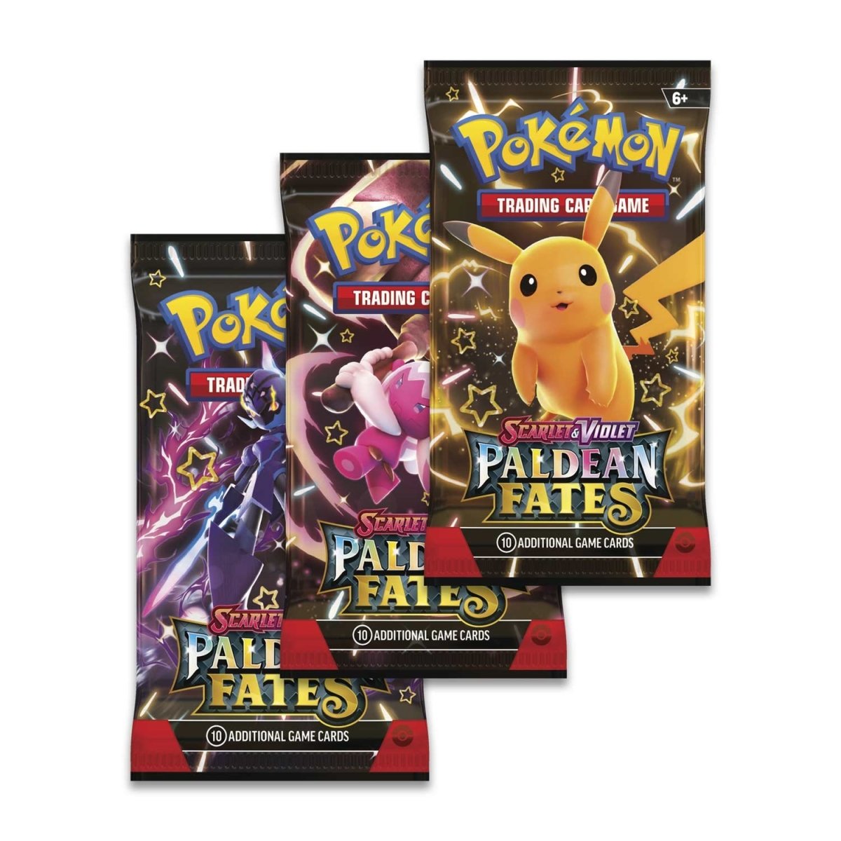 Three Pokémon TCG Scarlet & Violet—Paldean Fates booster packs