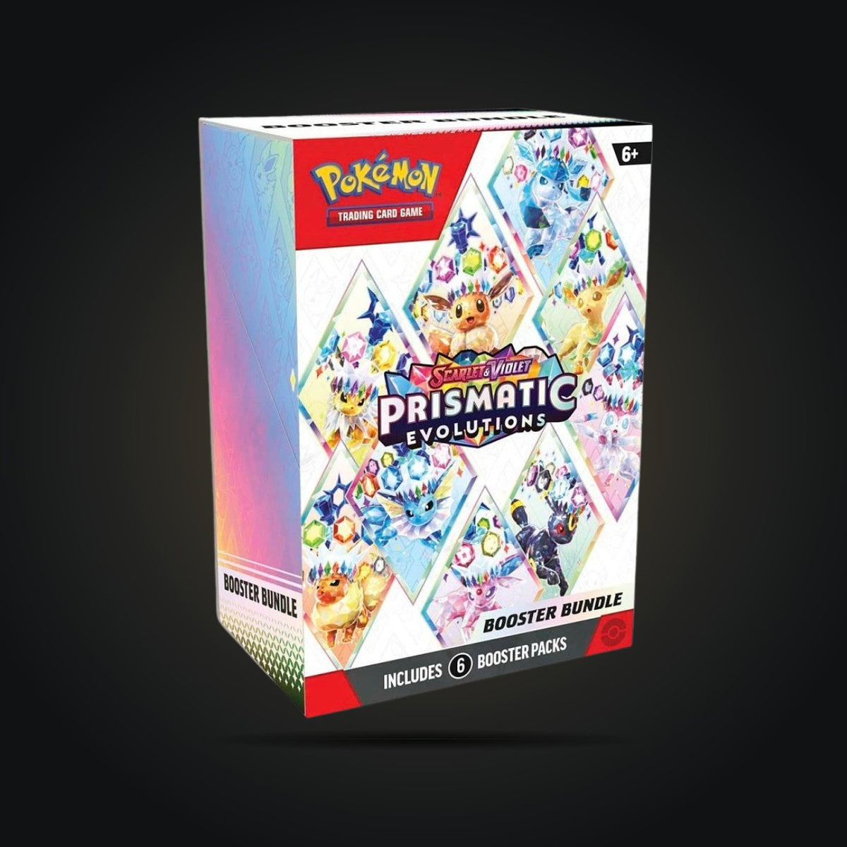 Pokémon TCG: Scarlet & Violet—Prismatic Evolutions Booster Bundle (6 Packs) — box front and side