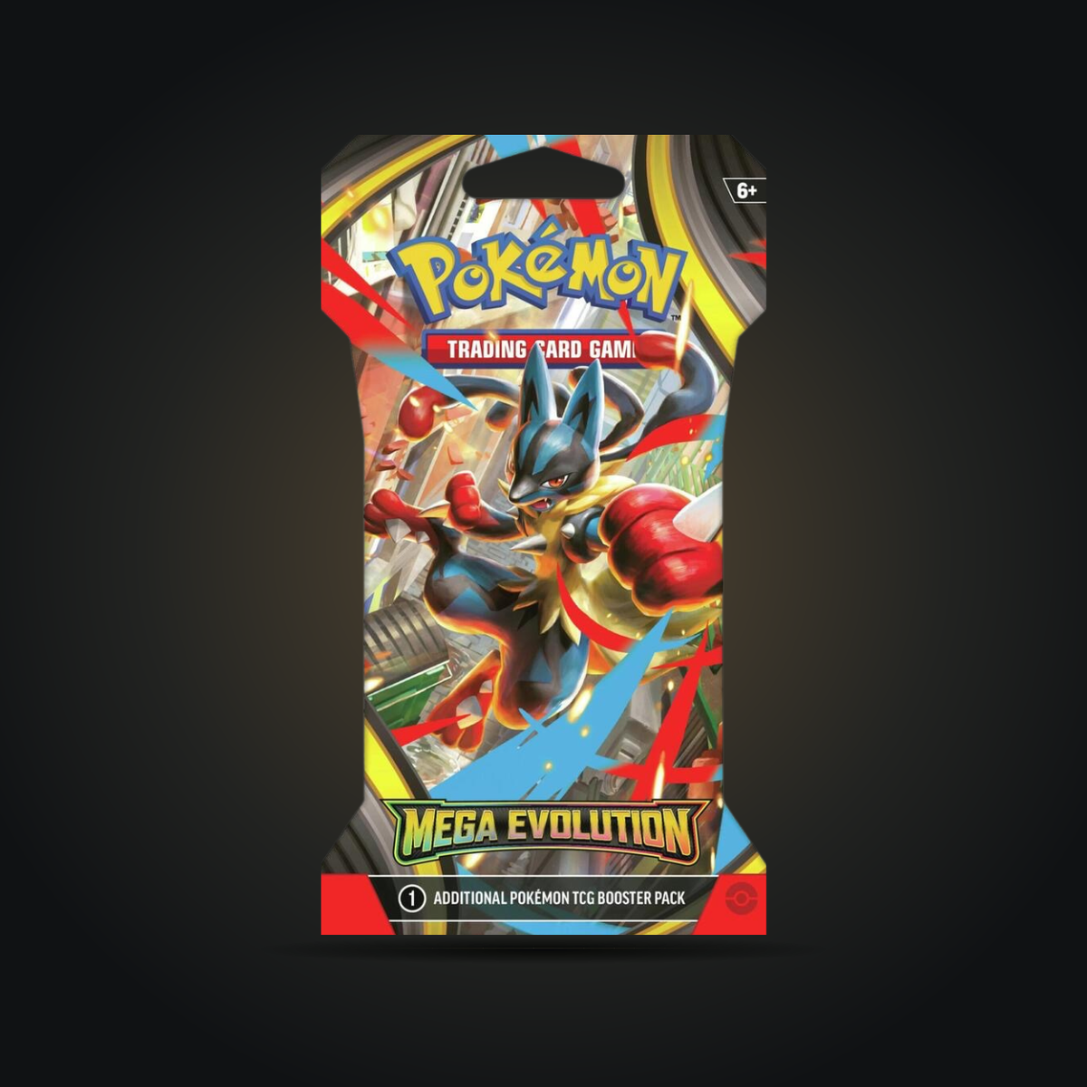 Pokémon TCG Mega Evolution sleeved booster pack with Mega Lucario artwork, front view.