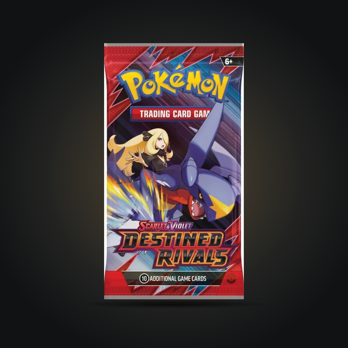Pokémon TCG: Scarlet & Violet—Destined Rivals Booster Pack — pack front with Cynthia and Garchomp artwork