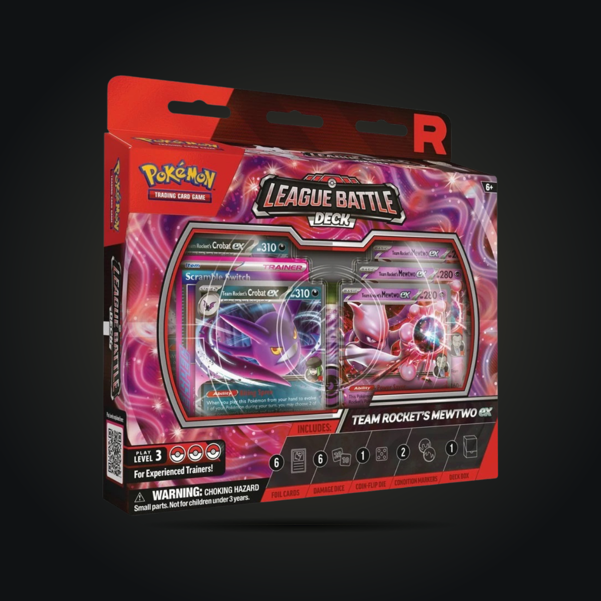 Pokémon TCG Team Rocket’s Mewtwo ex League Battle Deck packaging, front view with featured cards visible.