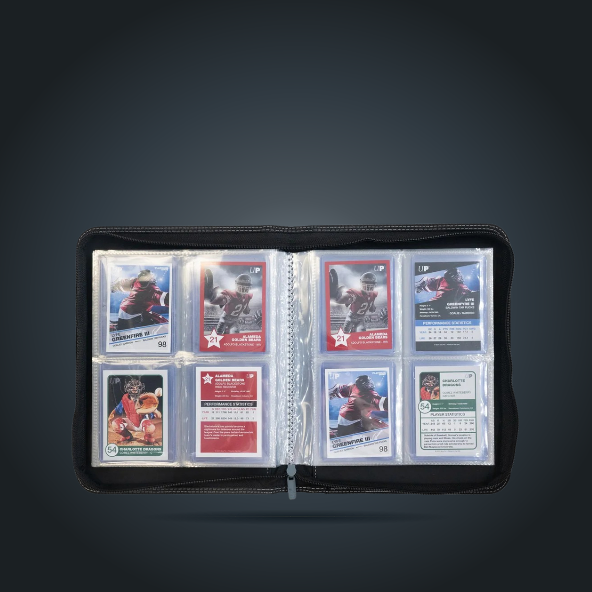 Ultra PRO 4-pocket top-loader PRO-Binder open with cards stored in top loaders