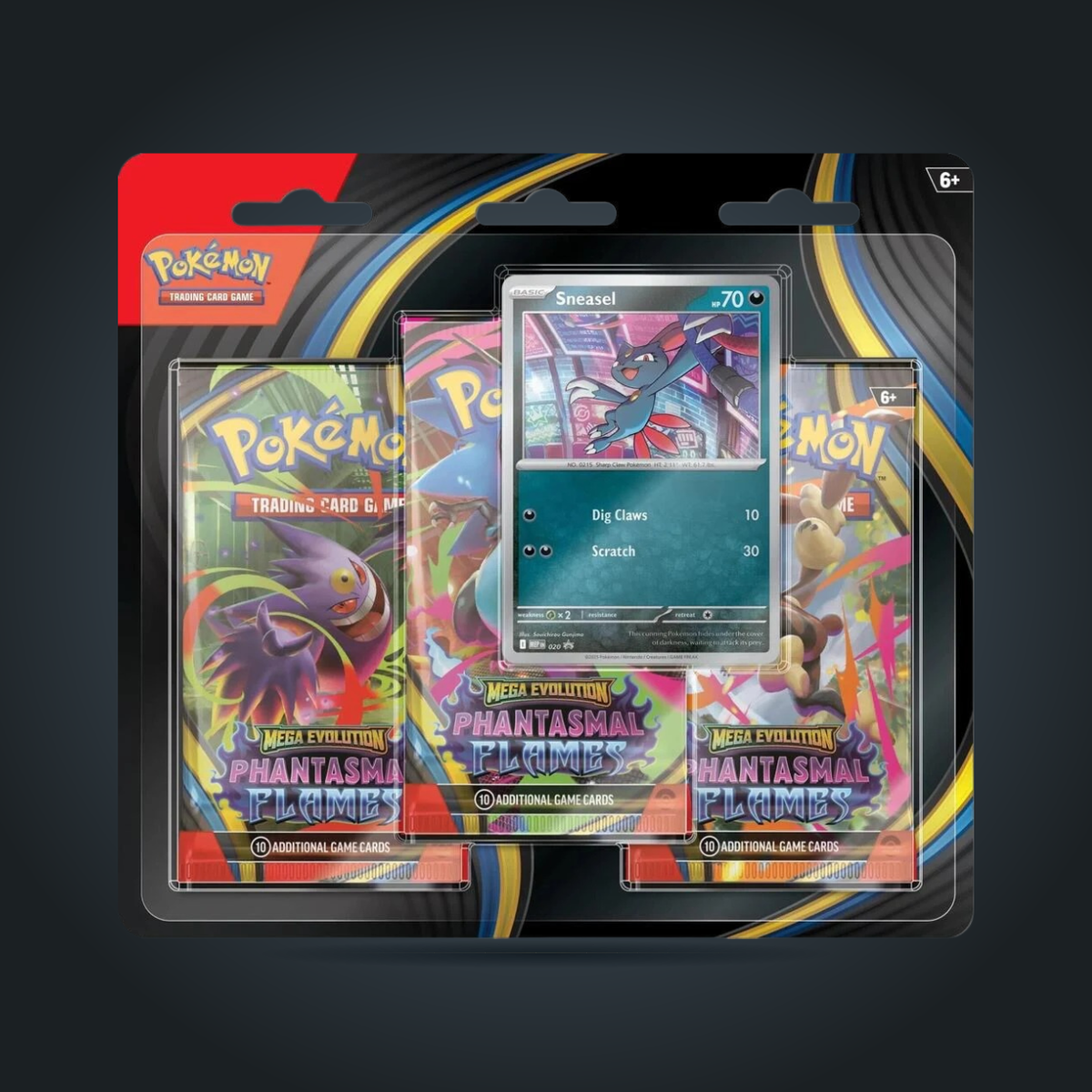 Pokémon TCG Mega Evolution Phantasmal Flames 3-Pack Blister with three packs and Sneasel foil promo card