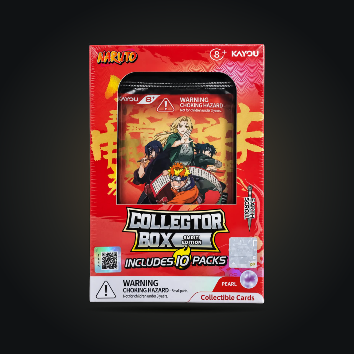 KAYOU Naruto Smriti Earth Scroll collector box with 10 packs, front view.