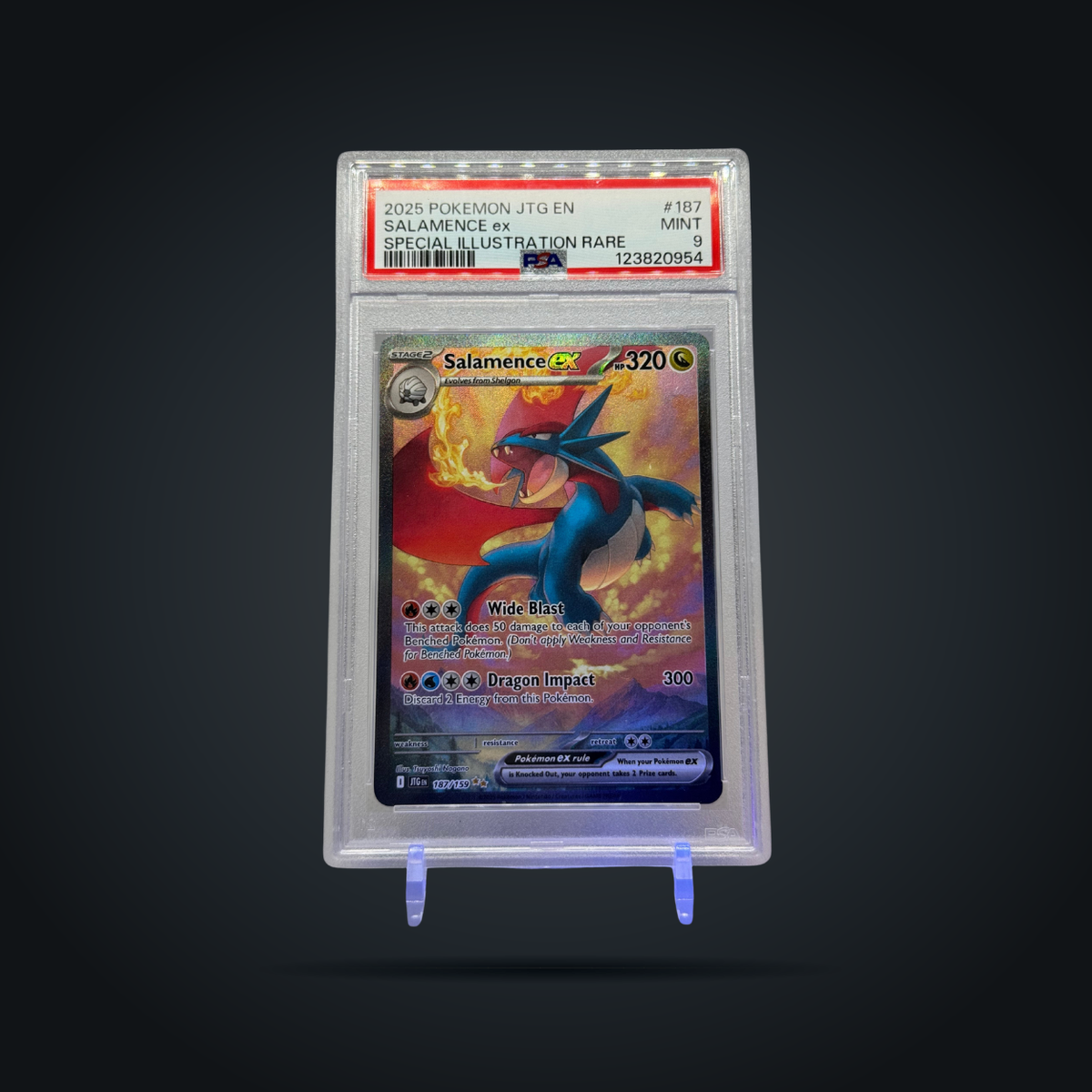 Actual Salamence ex #187 PSA 9 slab, certification 123820954