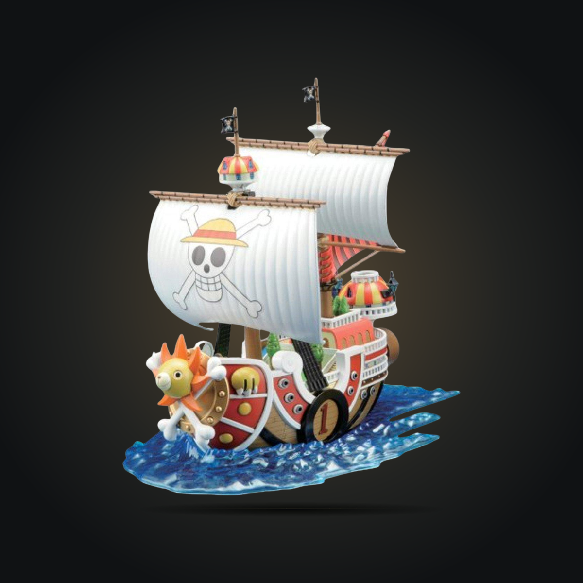 Bandai Grand Ship Collection Thousand Sunny, assembled model example with ocean effect base